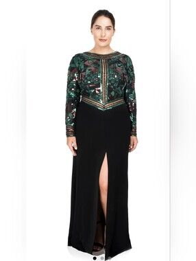 Tadashi Shoji Black Dress with Green Sequins